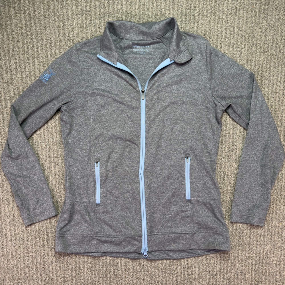 Peter Millar Women Gray Full Zip Jacket Size L The Hartford Logo UPF 50+